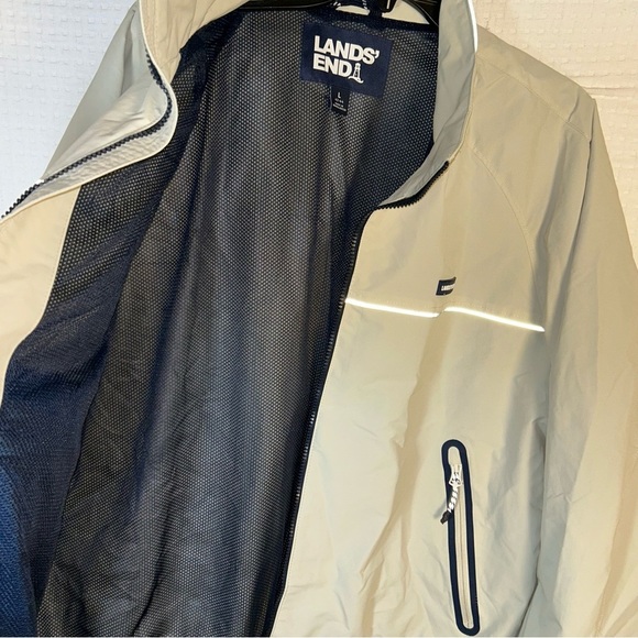 Lands End Mens L 42-44 Squall Classic Light Weight Cream Waterproof Nylon Jacket - Picture 7 of 12
